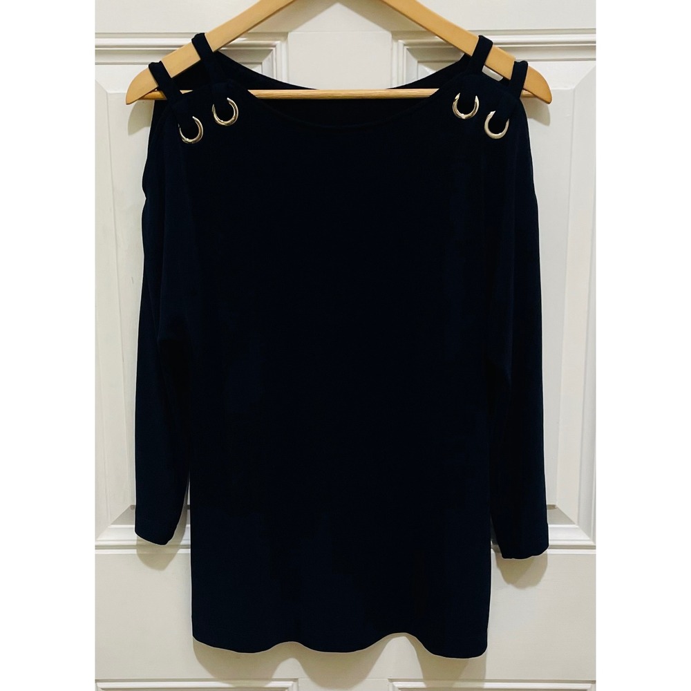 Travelers by Chico's Black‎ Cold Shoulder Long Sleeve Top Size 0